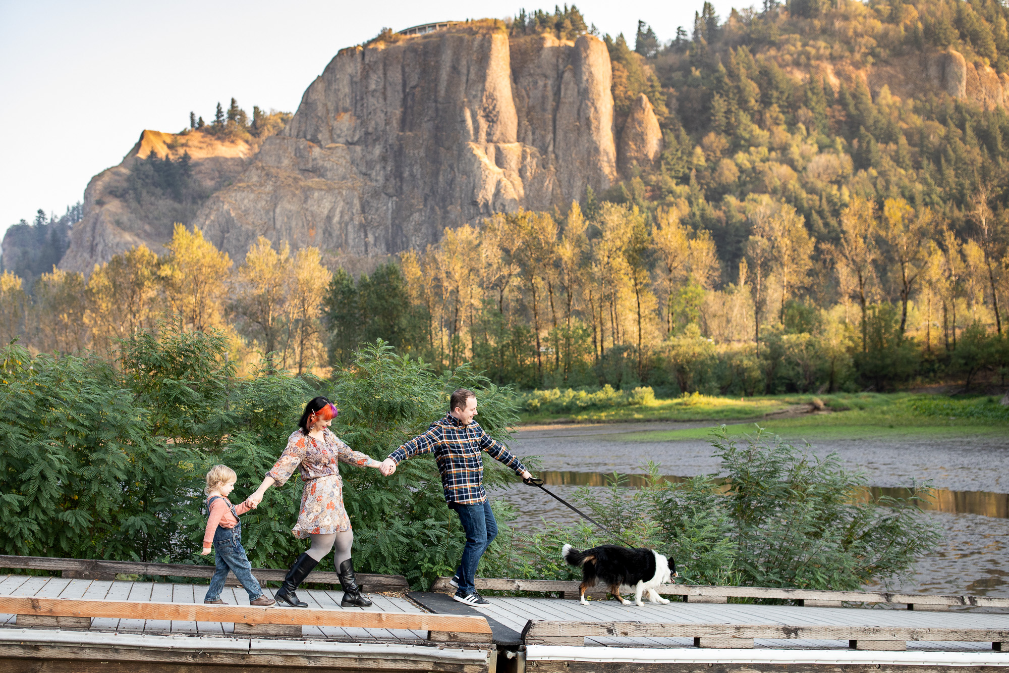 Family walking together in the Columbia River Gorge | Best hotels in Vancouver Washington