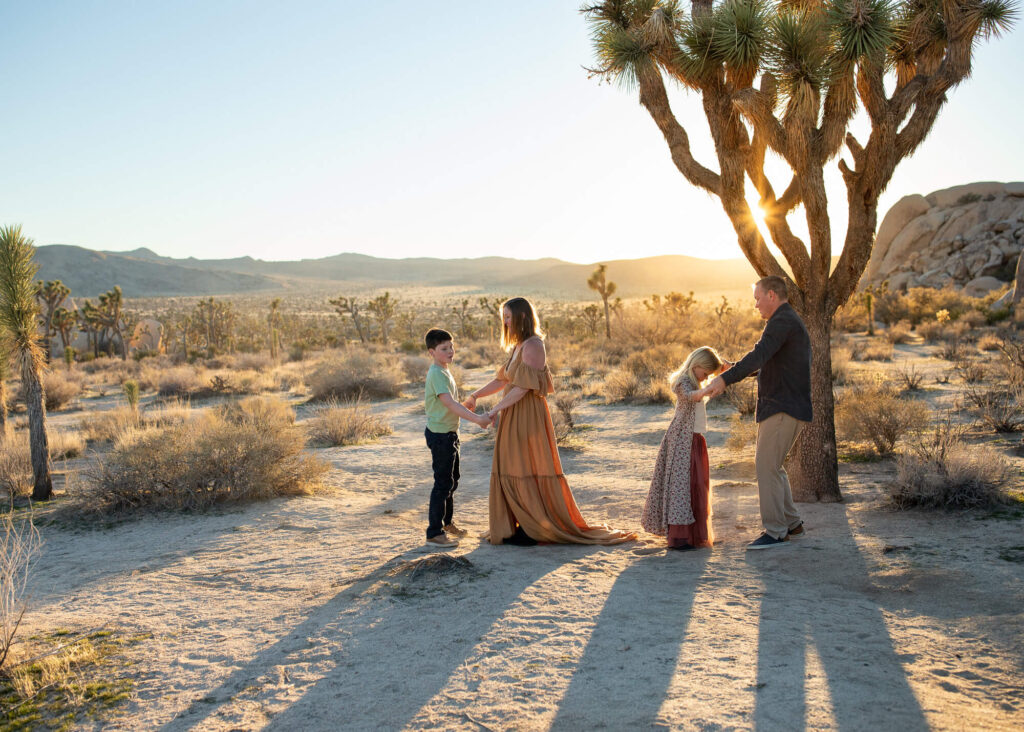 Family playing at sunset for Joshua Tree Family Photos