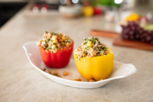 A vegan and gluten-free dish made of peppers and quinoa.