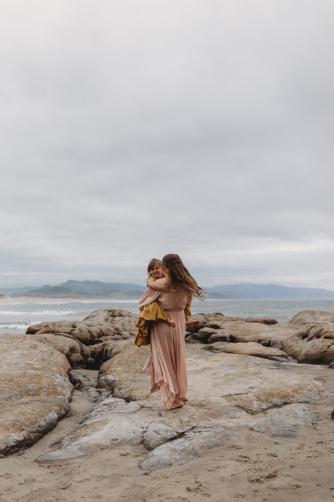 Mother and daughter enjoying a quiet moment on the Coast of Oregon.