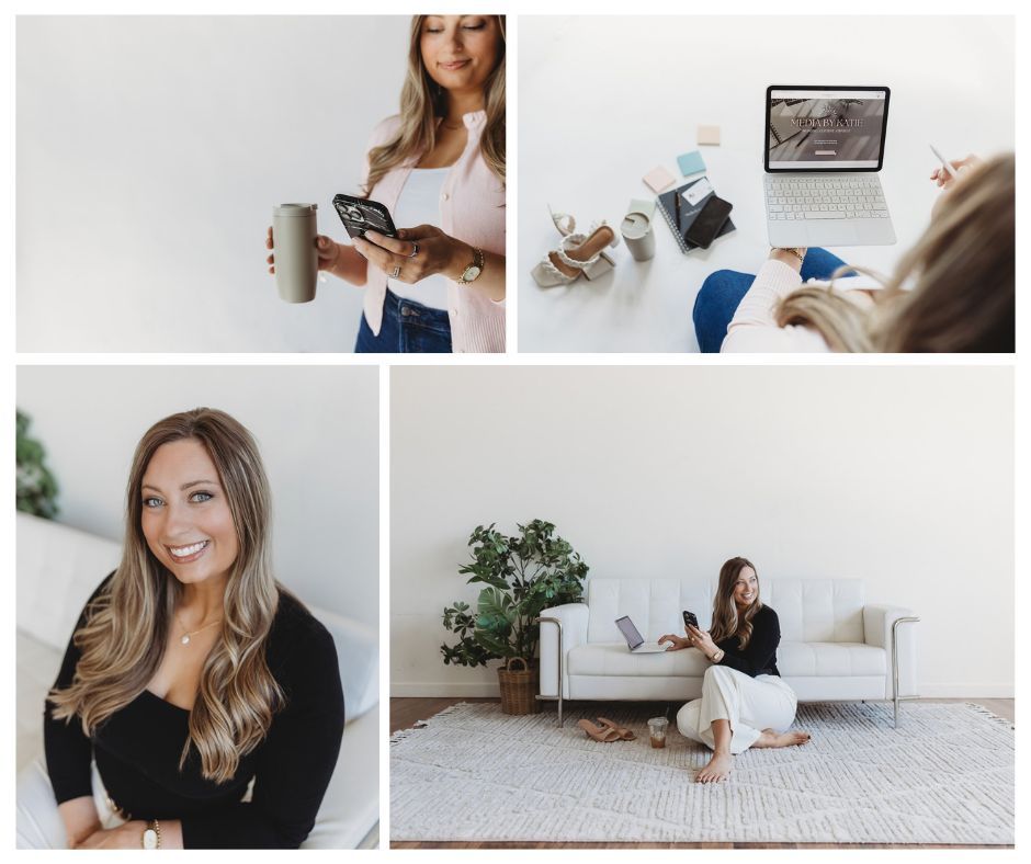 Woman working from her home office during a professional branding session in Portland